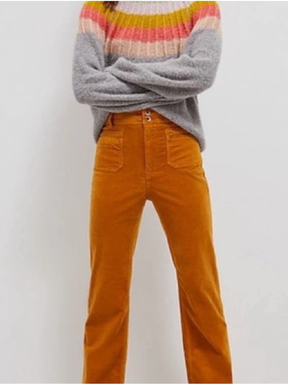 Pilcro Anthropologie Mustard Corduroy Bootcut Trousers Size 28 Patch Pockets